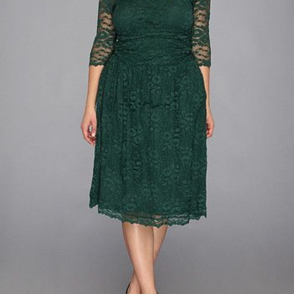 Kiyonna Dark Green Lace Midi Dress